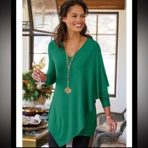 SOFT SURROUNDINGS Madeline Tunic Green Jersey Knit Asymmetrical Overlay Small